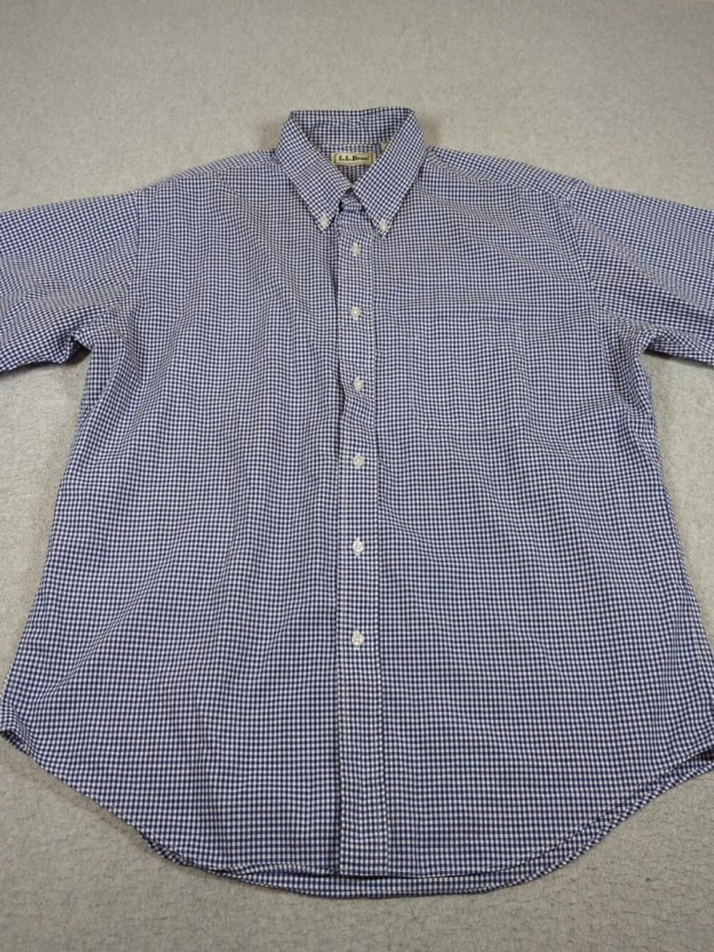 LL Bean Shirt Men's Large Gingham Check Short Sleeve Casual Button Down Vintage